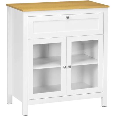 Buffet Moderne Blanc en Bois avec Portes en Verre - 80x40x90cm - Publicité Buffet Moderne Blanc en Bois avec Portes en Verre - 80x40x90cm - Publicité