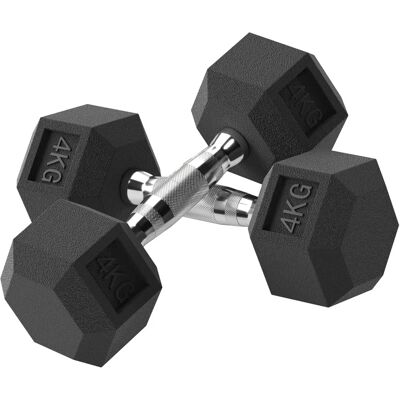 HOMCOM Conjunto de Halteres Hexagonais Pretos 4kg - Equipamento de Fitness HOMCOM Conjunto de Halteres Hexagonais Pretos 4kg - Equipamento de Fitness