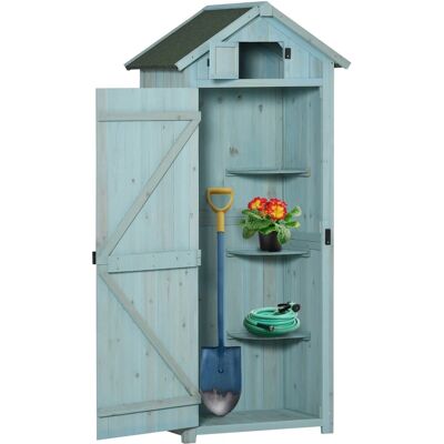 Armario de Jardín de Cedro de Outsunny - 77x54,2x179 cm - Azul y Verde - Almacenamiento de Jardín Armario de Jardín de Cedro de Outsunny - 77x54,2x179 cm - Azul y Verde - Almacenamiento de Jardín
