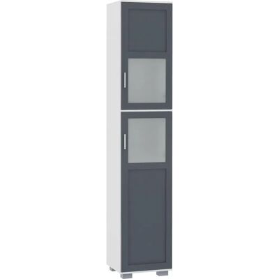 Armario Alto de Baño Kleankin - Blanco y Gris, Estantes Ajustables Armario Alto de Baño Kleankin - Blanco y Gris, Estantes Ajustables