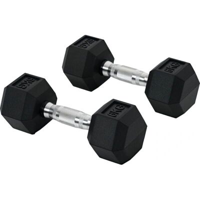 HOMCOM Juego de Pesas - Mancuernas hexagonales de 6kg con barra metálica HOMCOM Juego de Pesas - Mancuernas hexagonales de 6kg con barra metálica