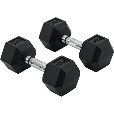 HOMCOM Halteres 10kg cada com Barra de Conexão de Metal - Equipamento de Força HOMCOM Halteres 10kg cada com Barra de Conexão de Metal - Equipamento de Força