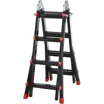 Escalera telescópica de aluminio Homcom 4m, 8 peldaños, carga 150kg Escalera telescópica de aluminio Homcom 4m, 8 peldaños, carga 150kg