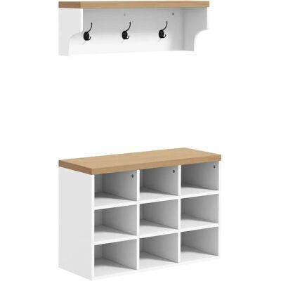 Mueble de Entrada HOMCOM con Perchero y Banco - Blanco Mueble de Entrada HOMCOM con Perchero y Banco - Blanco