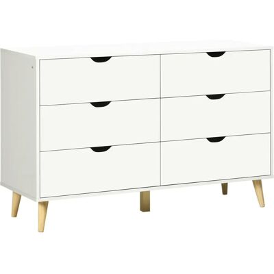 Commode blanche Homcom avec 6 tiroirs - Rangement chambre - Publicité Commode blanche Homcom avec 6 tiroirs - Rangement chambre - Publicité