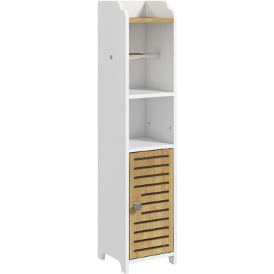 Armario de baño estrecho Kleankin Moderno con estantes - Blanco y Roble Armario de baño estrecho Kleankin Moderno con estantes - Blanco y Roble