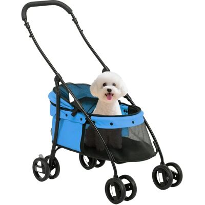 PawHut Carrito para Mascotas - Transportín para Perros Pequeños con Ventanas de Malla - Azul PawHut Carrito para Mascotas - Transportín para Perros Pequeños con Ventanas de Malla - Azul