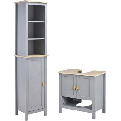 Conjunto de Muebles de Baño Kleankin - Estilo Moderno en Gris MDF Conjunto de Muebles de Baño Kleankin - Estilo Moderno en Gris MDF