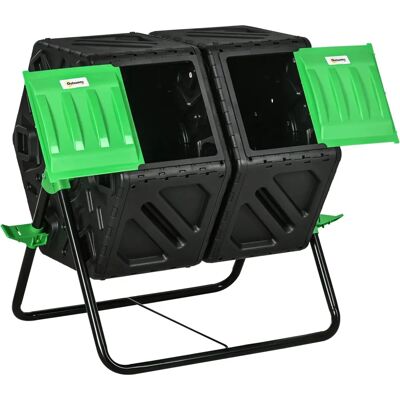 Outsunny Compostbak - 130L Dubbellaags Tuincompost - Zwart & Groen Outsunny Compostbak - 130L Dubbellaags Tuincompost - Zwart & Groen