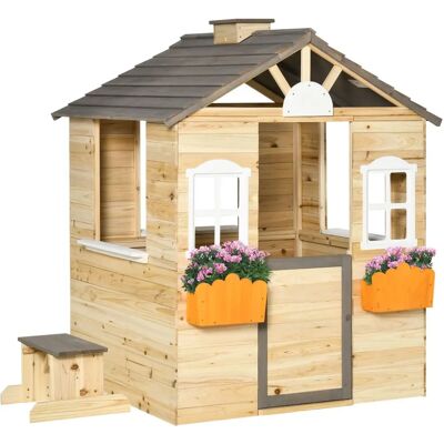 Casa de Juegos de Madera Outsunny para Niños en Jardín Exterior con Puerta Funcional, Ventanas y Banco Casa de Juegos de Madera Outsunny para Niños en Jardín Exterior con Puerta Funcional, Ventanas y Banco