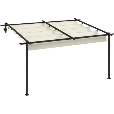 Pérgola de Parede Outsunny 4x3m com Teto Retrátil de Poliéster - Creme Pérgola de Parede Outsunny 4x3m com Teto Retrátil de Poliéster - Creme