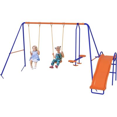 Conjunto de Parque Infantil Outsunny 4 em 1 - Baloiços e Escorregador Multicolorido Conjunto de Parque Infantil Outsunny 4 em 1 - Baloiços e Escorregador Multicolorido