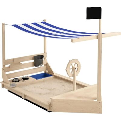 Arenero de Madera Outsunny Barco Pirata Toldo 180x103x144.5cm Arenero de Madera Outsunny Barco Pirata Toldo 180x103x144.5cm