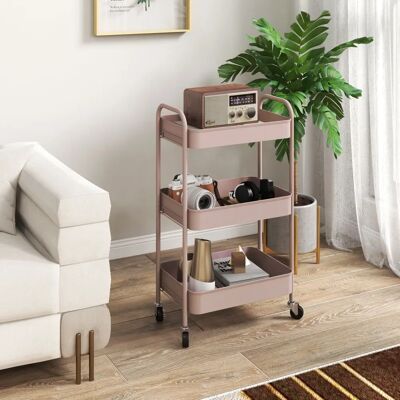HOMCOM - 3-Cestas - Pink - 45x30.6x79 cm - Carrito de almacenamiento HOMCOM - 3-Cestas - Pink - 45x30.6x79 cm - Carrito de almacenamiento