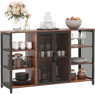 Aparador de Cocina HOMCOM con Almacenamiento de Vino - Marrón Rústico - Estilo Industrial - 120x40x76 cm Aparador de Cocina HOMCOM con Almacenamiento de Vino - Marrón Rústico - Estilo Industrial - 120x40x76 cm