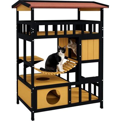 Casa para Gatos de Madera PawHut 84x60x116cm Casa de 4 Niveles Refugio con Balcón Casa para Gatos de Madera PawHut 84x60x116cm Casa de 4 Niveles Refugio con Balcón