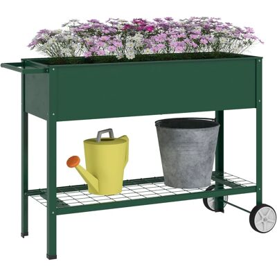 Cama de Jardín Outsunny - Elevada, 109x44x80 cm, Verde, Ruedas, Estante Cama de Jardín Outsunny - Elevada, 109x44x80 cm, Verde, Ruedas, Estante
