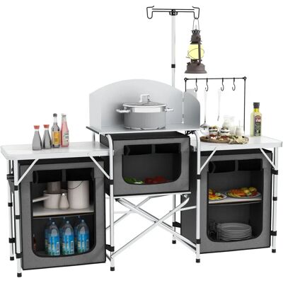 Cozinha de Campismo Dobrável Outsunny - Cinza, 172x48x119cm Cozinha de Campismo Dobrável Outsunny - Cinza, 172x48x119cm