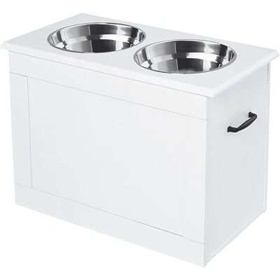 Distributeur pour Chiens Élevé PawHut avec Rangement - Blanc - Publicité Distributeur pour Chiens Élevé PawHut avec Rangement - Blanc - Publicité