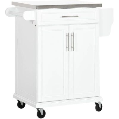 Ilha de Cozinha HOMCOM com Bancada em Aço Inoxidável - Branco Ilha de Cozinha HOMCOM com Bancada em Aço Inoxidável - Branco