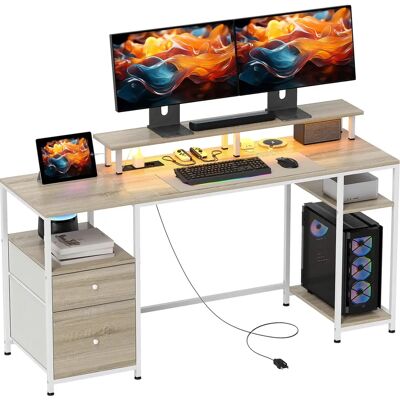 Mesa de escritorio ajustable con luces LED - Soporte para monitor, 155cm Mesa de escritorio ajustable con luces LED - Soporte para monitor, 155cm