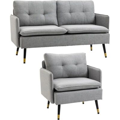 Conjunto de Sofás Homcom en Gris con Sillón y Sofá 2 Plazas Conjunto de Sofás Homcom en Gris con Sillón y Sofá 2 Plazas