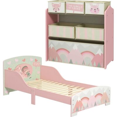 Conjunto de Muebles Infantiles Zonekiz - Diseño de Animales Rosa - Cama y Estantería Conjunto de Muebles Infantiles Zonekiz - Diseño de Animales Rosa - Cama y Estantería