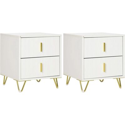 Conjunto de Mesitas de Noche HOMCOM - Blanco con Detalles Dorados - 2 Piezas Conjunto de Mesitas de Noche HOMCOM - Blanco con Detalles Dorados - 2 Piezas