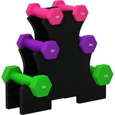 Set de mancuernas hexagonales SPORTNOW - 6 piezas, Equipo de ejercicio multicolor Set de mancuernas hexagonales SPORTNOW - 6 piezas, Equipo de ejercicio multicolor