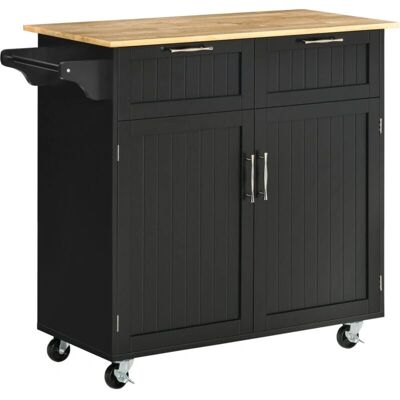 Carrinho de Cozinha HOMCOM com Rodas - Preto & Madeira Natural - 104x46x91 cm Carrinho de Cozinha HOMCOM com Rodas - Preto & Madeira Natural - 104x46x91 cm