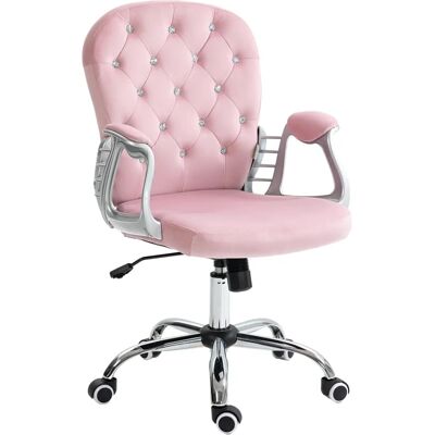 Silla de Oficina de Terciopelo Rosa Vinsetto con Altura Ajustable y Decoración de Diamantes Silla de Oficina de Terciopelo Rosa Vinsetto con Altura Ajustable y Decoración de Diamantes