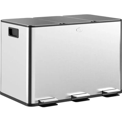 Cubo de basura de cocina HOMCOM de acero inoxidable con 3 compartimentos - 30L Cubo de basura de cocina HOMCOM de acero inoxidable con 3 compartimentos - 30L