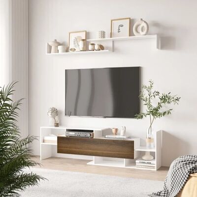 Mueble de TV HOMCOM - Blanco y Marrón - Diseño Geométrico Moderno Mueble de TV HOMCOM - Blanco y Marrón - Diseño Geométrico Moderno