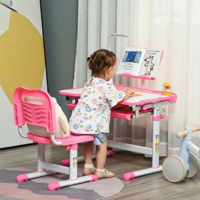 Conjunto de Escrivaninha e Cadeira para Crianças HOMCOM - Rosa - Móveis de Estudo Infantil Conjunto de Escrivaninha e Cadeira para Crianças HOMCOM - Rosa - Móveis de Estudo Infantil