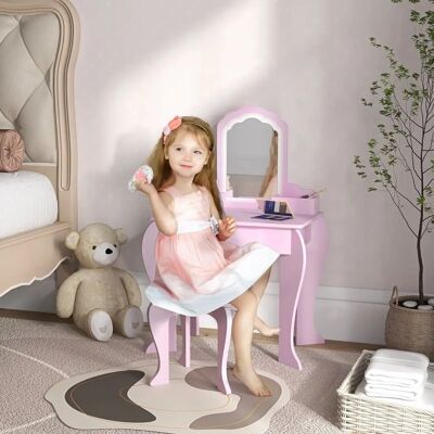 ZonaKIZ Tocador infantil rosa con taburete y espejo ZonaKIZ Tocador infantil rosa con taburete y espejo
