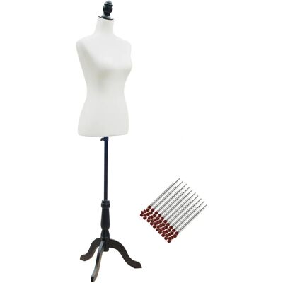 HOMCOM Manequim de costura ajustável - 130-168cm, Tripé de madeira, 50 alfinetes HOMCOM Manequim de costura ajustável - 130-168cm, Tripé de madeira, 50 alfinetes