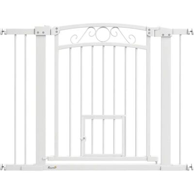 Barrera para mascotas Pawhut - Ancho ajustable 76-104 cm, Puerta pequeña, Acero y PA Barrera para mascotas Pawhut - Ancho ajustable 76-104 cm, Puerta pequeña, Acero y PA