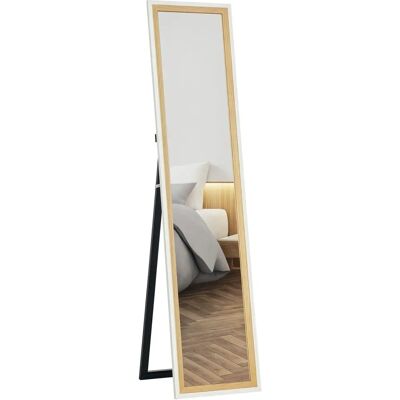 Espejo de cuerpo entero Homcom MDF blanco y natural oscuro - Espejo de pie o pared Espejo de cuerpo entero Homcom MDF blanco y natural oscuro - Espejo de pie o pared