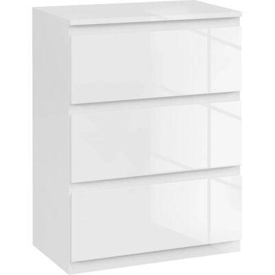 Homcom Blanco Brillo 3 Cajones Moderna Comoda de Dormitorio Homcom Blanco Brillo 3 Cajones Moderna Comoda de Dormitorio