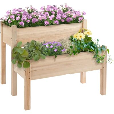 Cama de jardín elevada de madera Outsunny - 2 niveles para plantas, flores, verduras Cama de jardín elevada de madera Outsunny - 2 niveles para plantas, flores, verduras