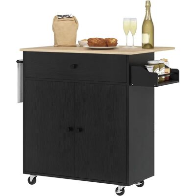 HOMCOM Île de Cuisine avec Roulettes - Noir et Bois - 106x42x87 cm - Publicité HOMCOM Île de Cuisine avec Roulettes - Noir et Bois - 106x42x87 cm - Publicité