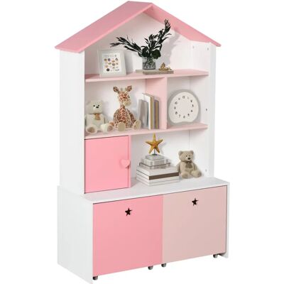 Estante Infantil de Madeira Homcom com 4 Compartimentos e Gavetas - Armazenamento de Livros e Brinquedos Estante Infantil de Madeira Homcom com 4 Compartimentos e Gavetas - Armazenamento de Livros e Brinquedos