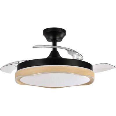 Fabrilamp Abrila - Ventilateur de plafond avec télécommande - Noir/Bois - 3 pales rétractables - 6 vitesses - 3 températures de lumière - Publicité Fabrilamp Abrila - Ventilateur de plafond avec télécommande - Noir/Bois - 3 pales rétractables - 6 vitesses - 3 températures de lumière - Publicité