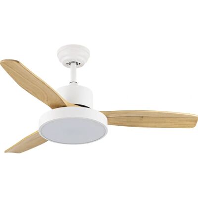 Ventilateur de plafond KAVALA de Fabrilamp - Blanc, Hêtre, 6 Vitesses Ventilateur de plafond KAVALA de Fabrilamp - Blanc, Hêtre, 6 Vitesses