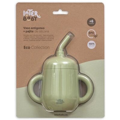 Interbaby Olijfgroene Anti-Kantel Beker met Siliconen Riet - Babyservies Interbaby Olijfgroene Anti-Kantel Beker met Siliconen Riet - Babyservies