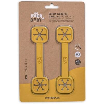 Interbaby Slabbetjesaccessoires - Set van 2 Oker Siliconen Haklappenhouders Interbaby Slabbetjesaccessoires - Set van 2 Oker Siliconen Haklappenhouders