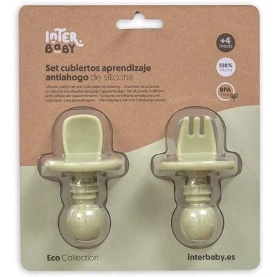 Conjunto de Talheres de Aprendizado em Silicone Verde Oliva - Interbaby Conjunto de Talheres de Aprendizado em Silicone Verde Oliva - Interbaby
