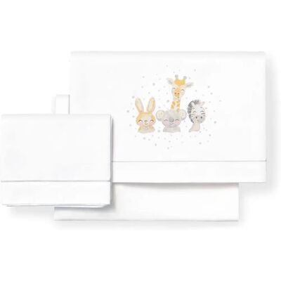 Set di lenzuola per culla Interbaby - 60x120cm, Cotone, Bianco & Grigio Set di lenzuola per culla Interbaby - 60x120cm, Cotone, Bianco & Grigio
