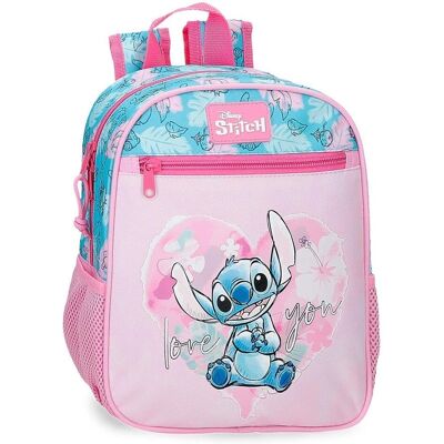 Sac à dos scolaire en polyester rose Disney cœur Stitch - Publicité Sac à dos scolaire en polyester rose Disney cœur Stitch - Publicité
