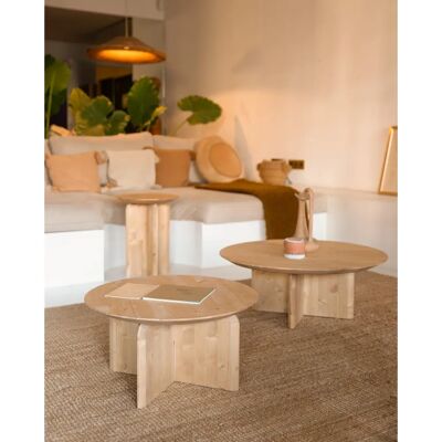 Decowood Table basse ronde en sapin - Table de salon - Publicité Decowood Table basse ronde en sapin - Table de salon - Publicité